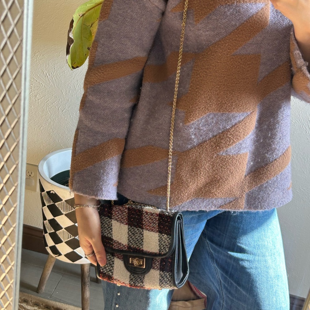 Plaid Crossbody Bag - Black and Red